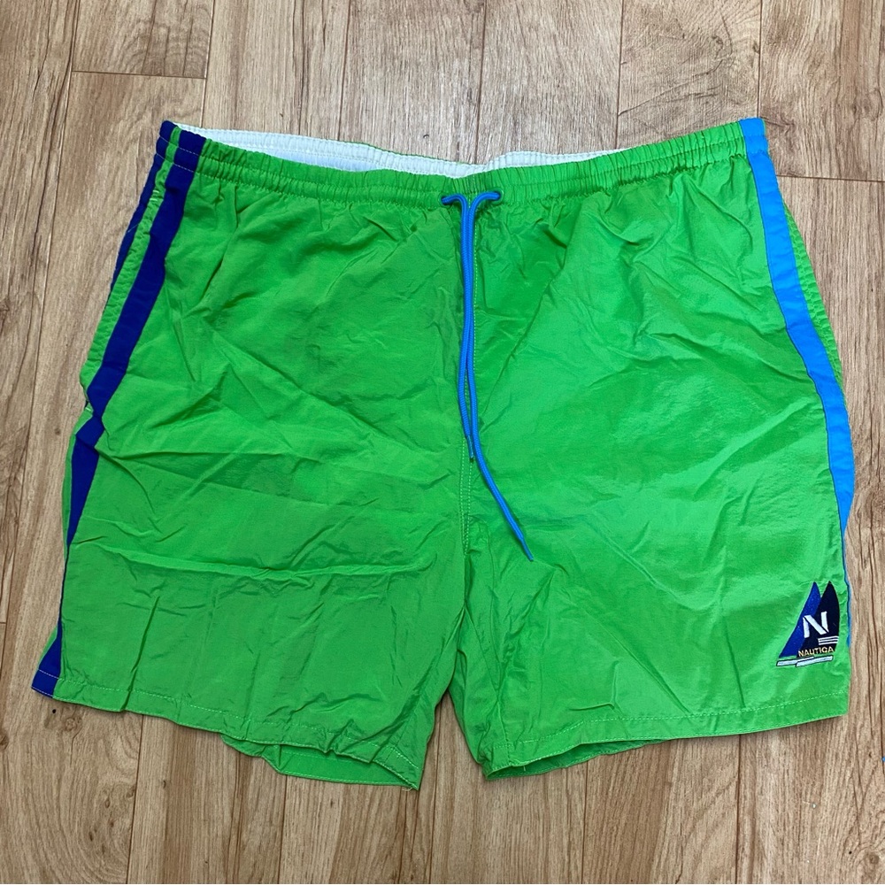 Vintage Nautica Swim Trunks Mens Medium Nylon Green Mesh Lined